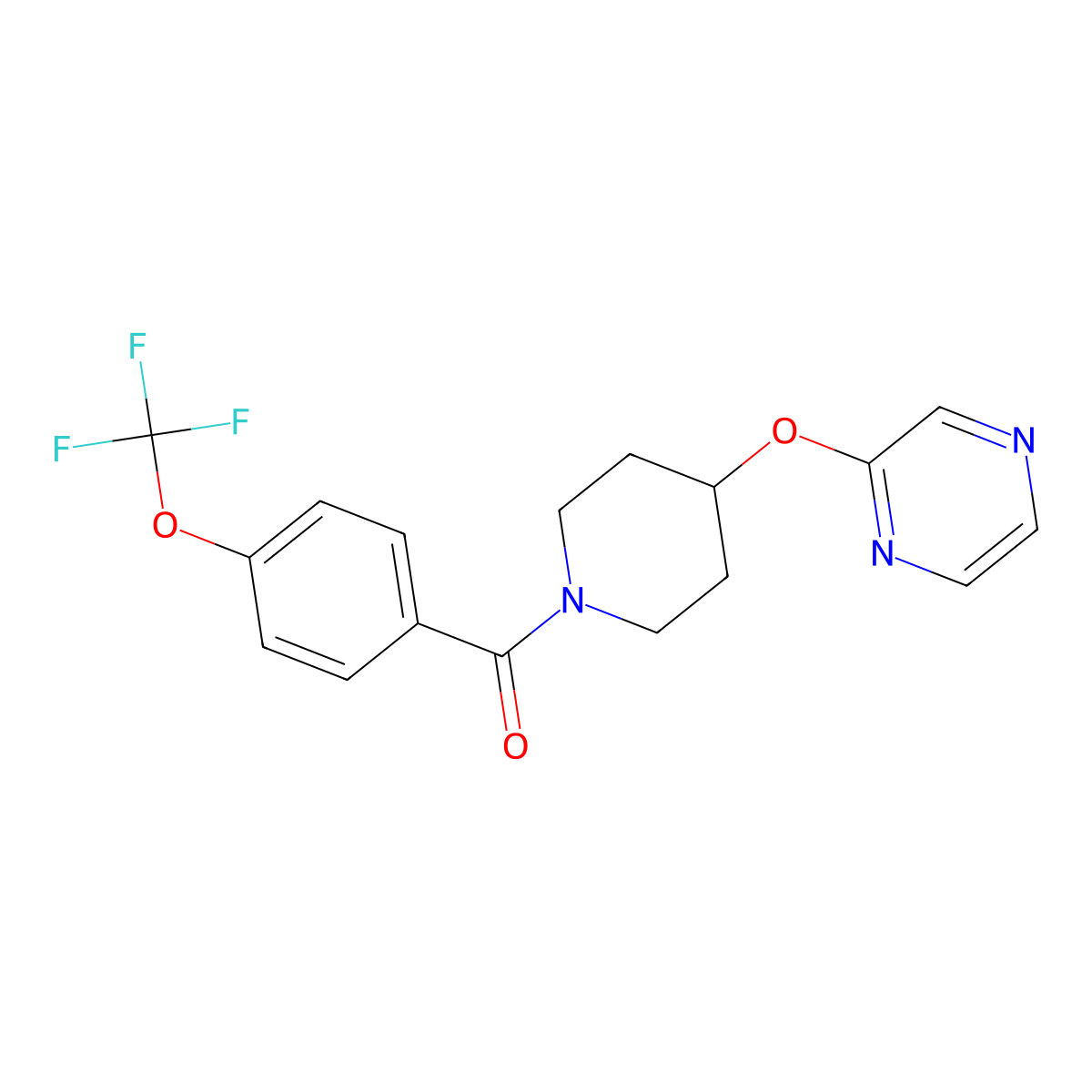 (4-(Pyrazin-2-yloxy)piperidin-1-yl)(4-(trifluoromethoxy)phenyl)methanone molecular structure, CAS 1448062-68-7