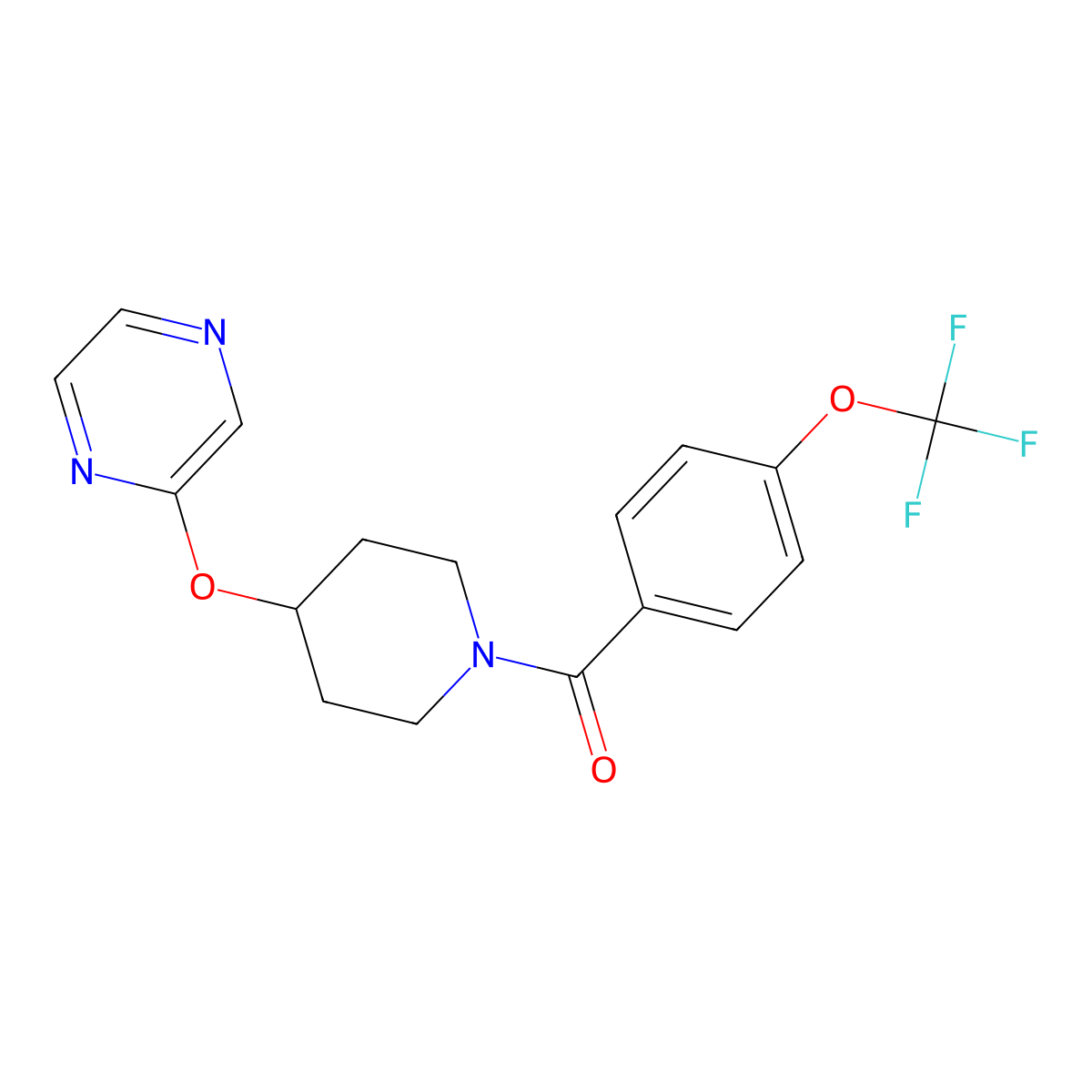 (4-(Pyrazin-2-yloxy)piperidin-1-yl)(4-(trifluoromethoxy)phenyl)methanone molecular structure, CAS 1448062-68-7