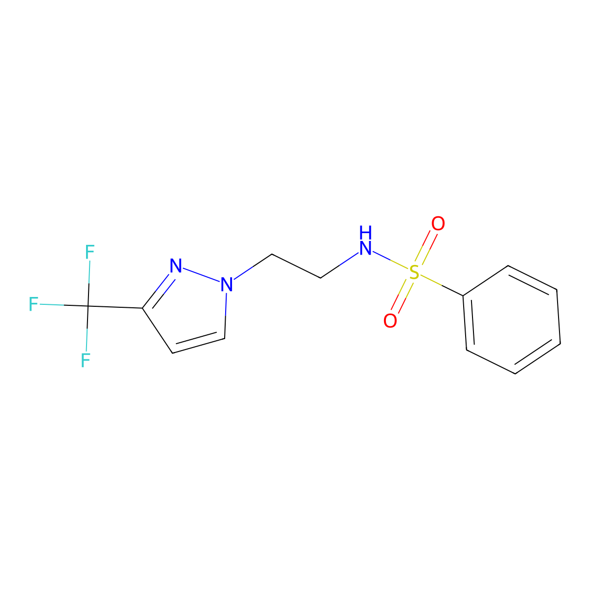 N-{2-[3-(trifluoromethyl)-1H-pyrazol-1-yl]ethyl}benzenesulfonamide molecular structure, CAS 1448062-70-1