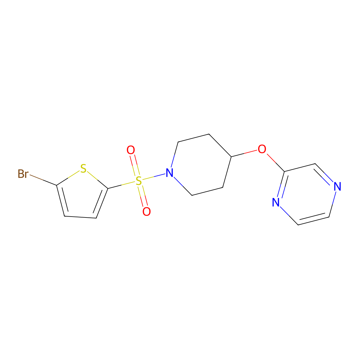 2-({1-[(5-Bromothiophen-2-yl)sulfonyl]piperidin-4-yl}oxy)pyrazine molecular structure, CAS 1448062-73-4