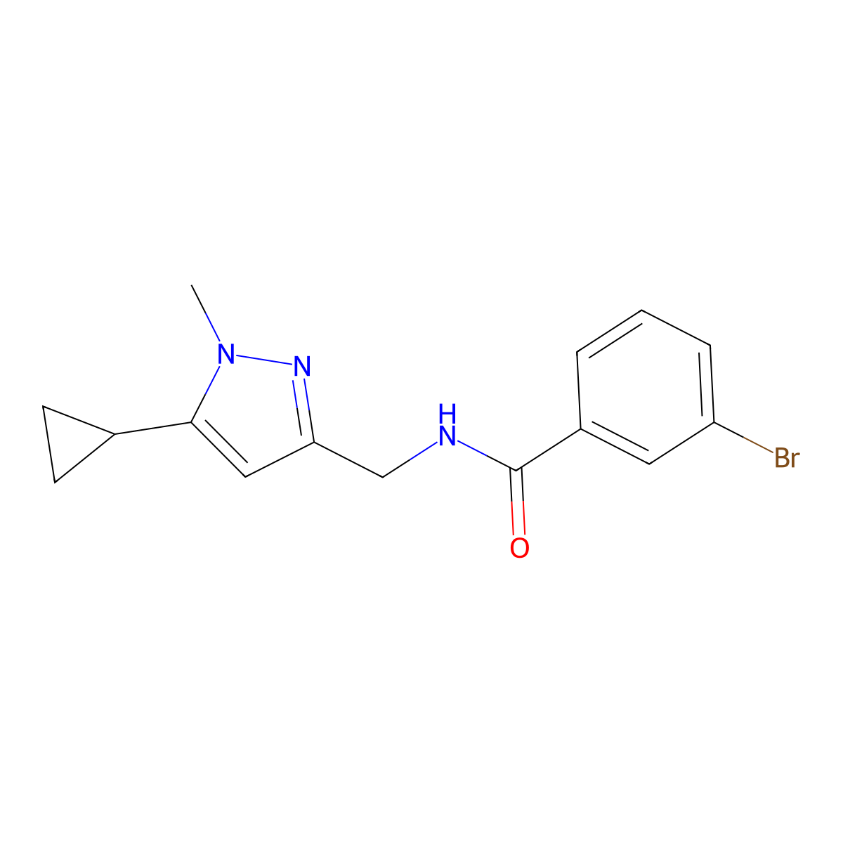 3-bromo-N-[(5-cyclopropyl-1-methyl-1H-pyrazol-3-yl)methyl]benzamide molecular structure, CAS 1448062-74-5
