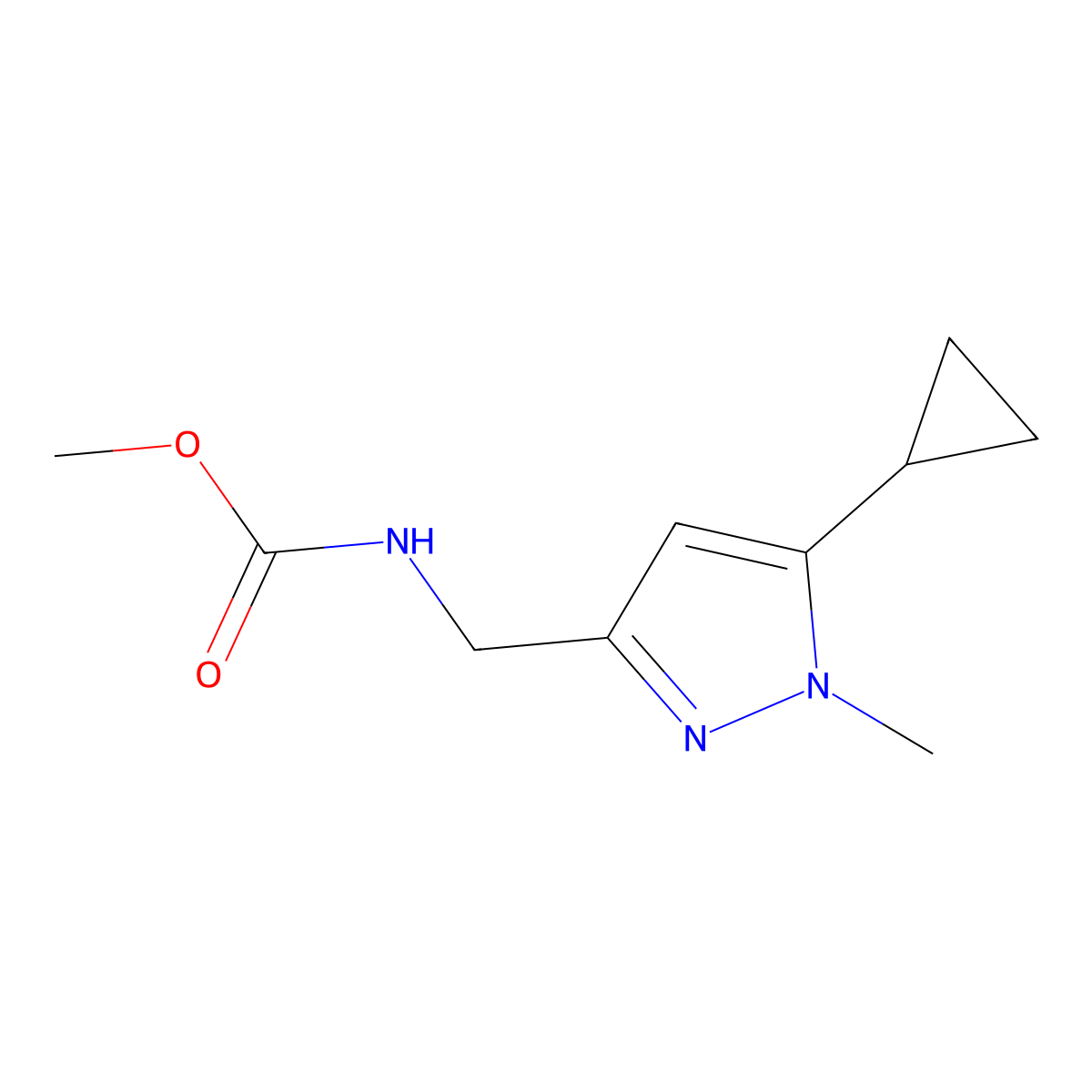 methyl ((5-cyclopropyl-1-methyl-1H-pyrazol-3-yl)methyl)carbamate molecular structure, CAS 1448062-76-7