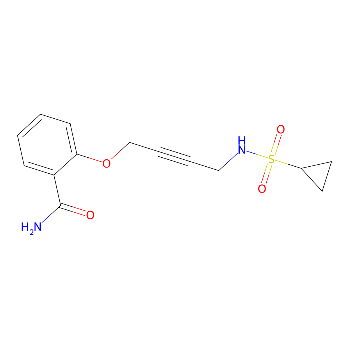 2-((4-(Cyclopropanesulfonamido)but-2-yn-1-yl)oxy)benzamide molecular structure, CAS 1448062-78-9