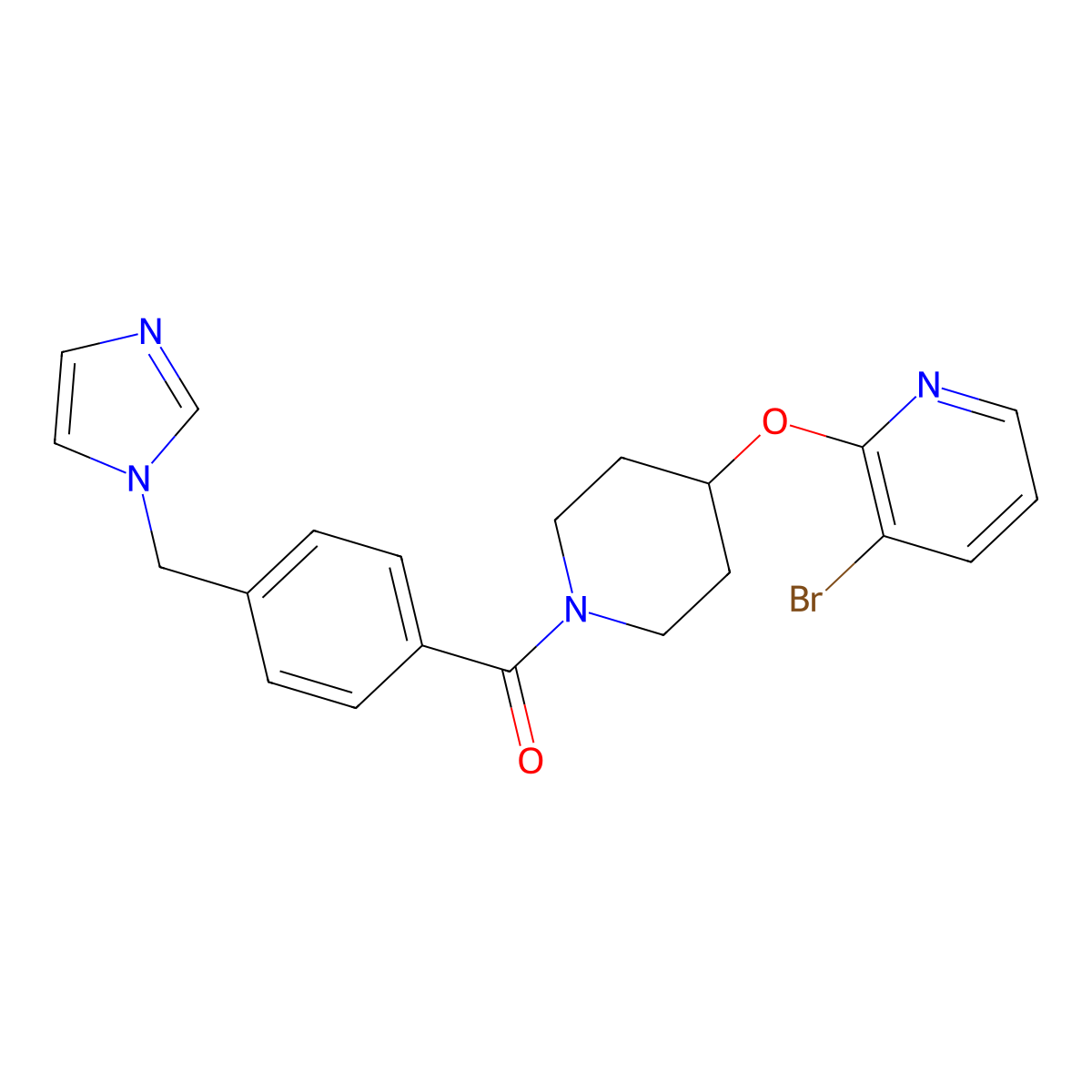 (4-((1H-imidazol-1-yl)methyl)phenyl)(4-((3-bromopyridin-2-yl)oxy)piperidin-1-yl)methanone molecular structure, CAS 1448062-80-3