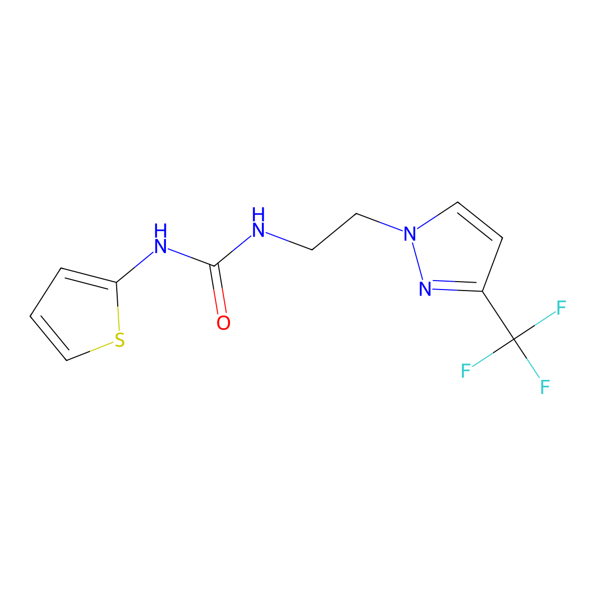 1-(thiophen-2-yl)-3-{2-[3-(trifluoromethyl)-1H-pyrazol-1-yl]ethyl}urea molecular structure, CAS 1448062-82-5