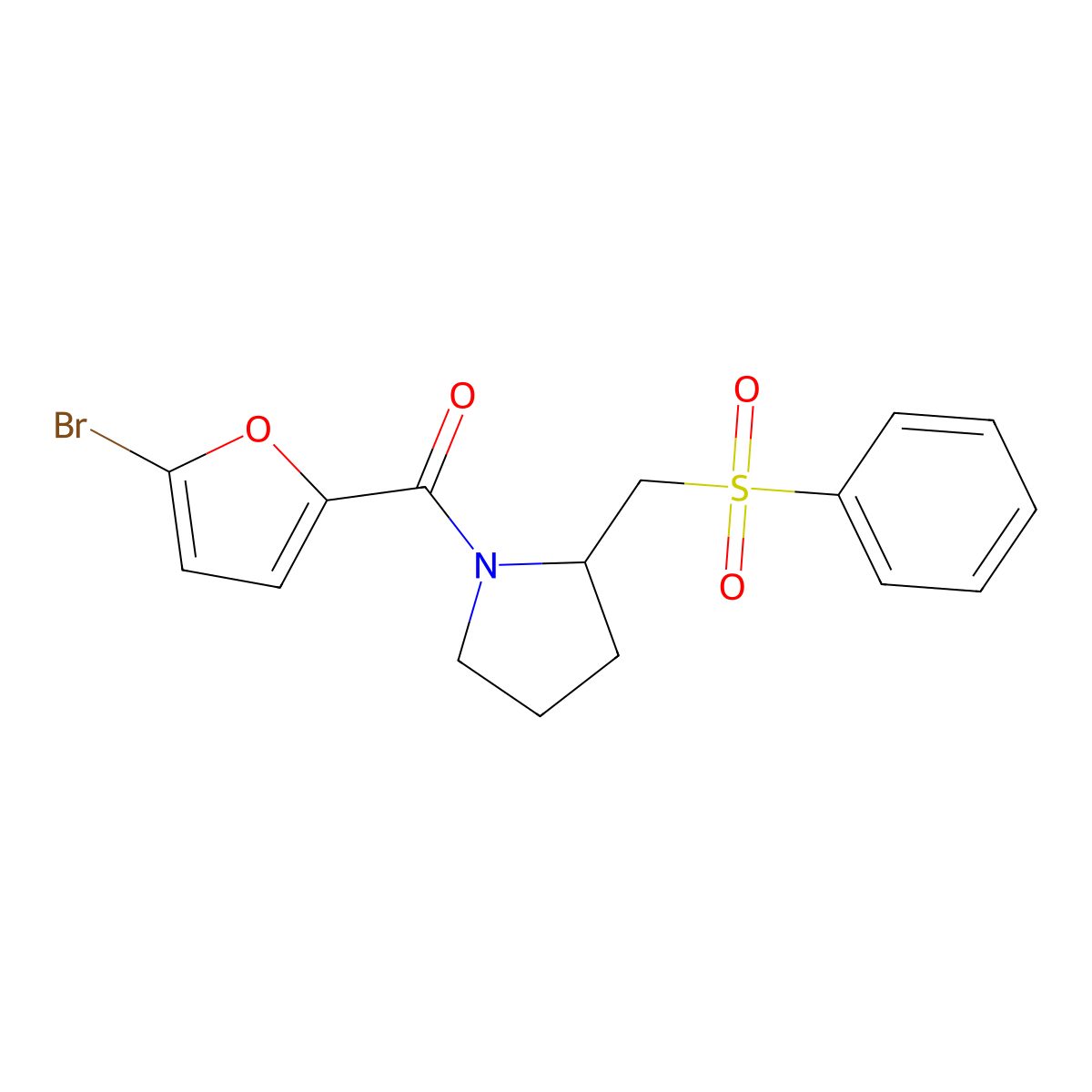 (5-Bromofuran-2-yl)(2-((phenylsulfonyl)methyl)pyrrolidin-1-yl)methanone molecular structure, CAS 1448062-83-6