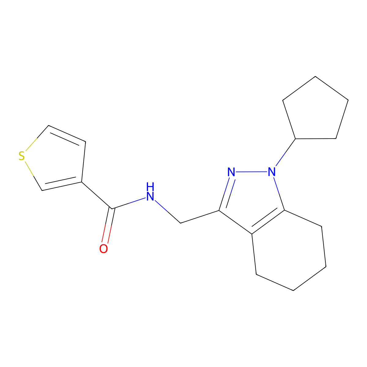 N-[(1-cyclopentyl-4,5,6,7-tetrahydro-1H-indazol-3-yl)methyl]thiophene-3-carboxamide molecular structure, CAS 1448062-91-6