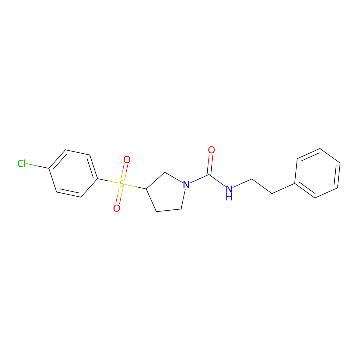 3-((4-chlorophenyl)sulfonyl)-N-phenethylpyrrolidine-1-carboxamide molecular structure, CAS 1448062-99-4