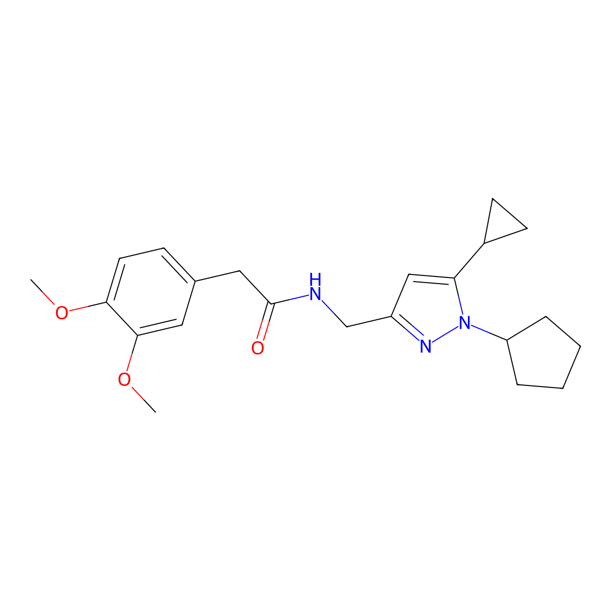 N-[(1-cyclopentyl-5-cyclopropyl-1H-pyrazol-3-yl)methyl]-2-(3,4-dimethoxyphenyl)acetamide molecular structure, CAS 1448063-00-0