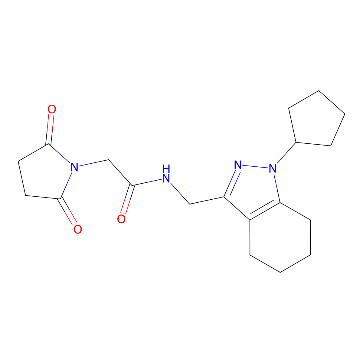 N-((1-cyclopentyl-4,5,6,7-tetrahydro-1H-indazol-3-yl)methyl)-2-(2,5-dioxopyrrolidin-1-yl)acetamide molecular structure, CAS 1448063-02-2
