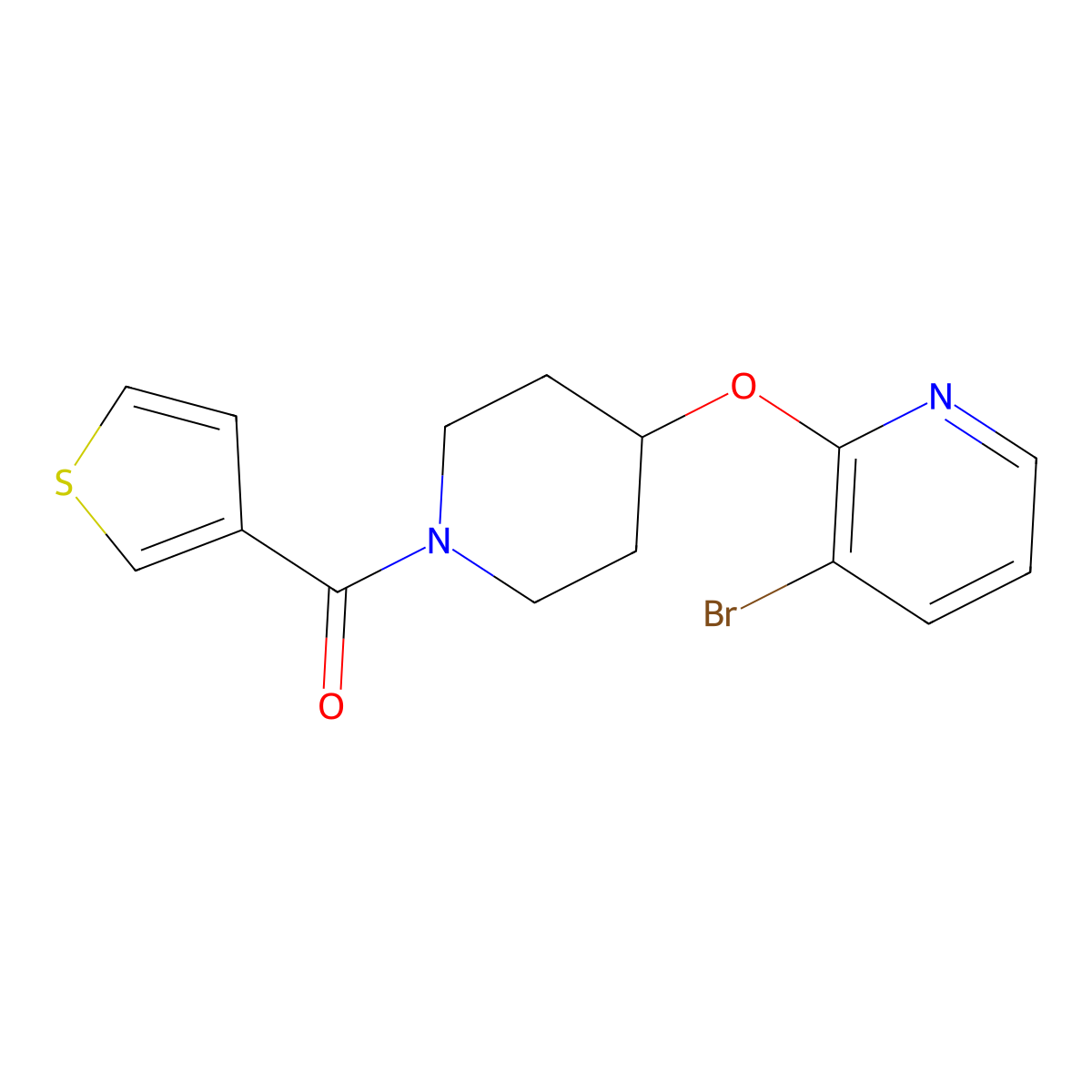(4-((3-Bromopyridin-2-yl)oxy)piperidin-1-yl)(thiophen-3-yl)methanone molecular structure, CAS 1448063-05-5