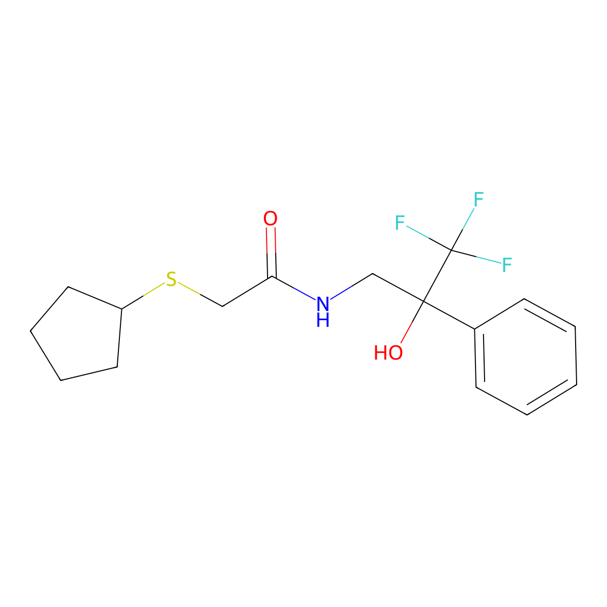 2-(cyclopentylthio)-N-(3,3,3-trifluoro-2-hydroxy-2-phenylpropyl)acetamide molecular structure, CAS 1448063-07-7