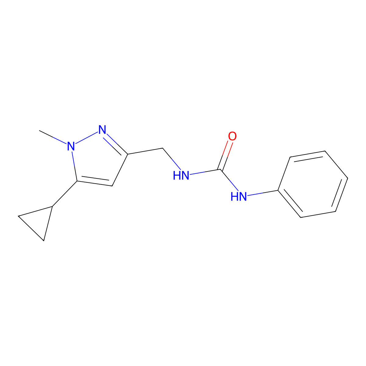1-((5-cyclopropyl-1-methyl-1H-pyrazol-3-yl)methyl)-3-phenylurea molecular structure, CAS 1448063-08-8