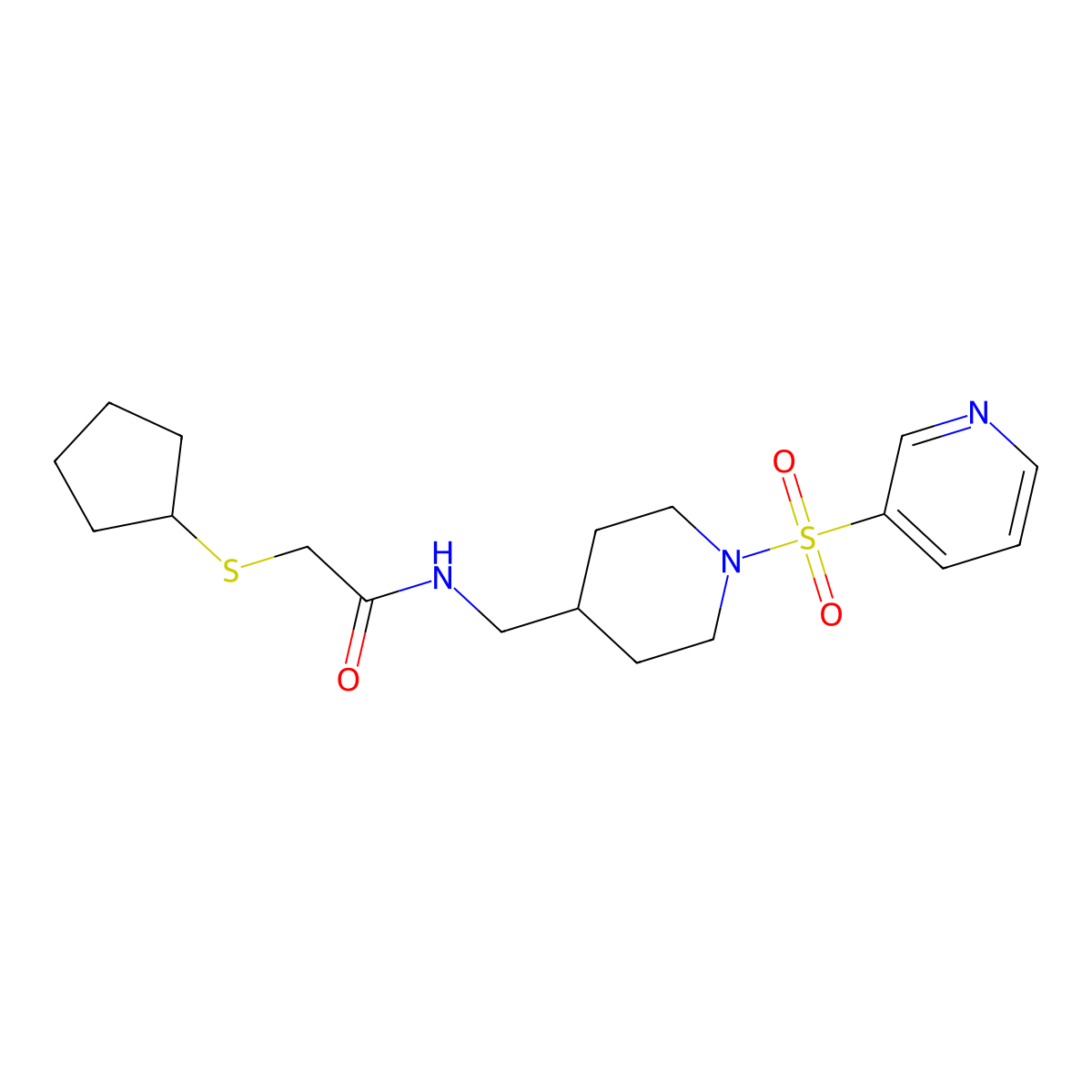 2-(cyclopentylthio)-N-((1-(pyridin-3-ylsulfonyl)piperidin-4-yl)methyl)acetamide molecular structure, CAS 1448063-10-2