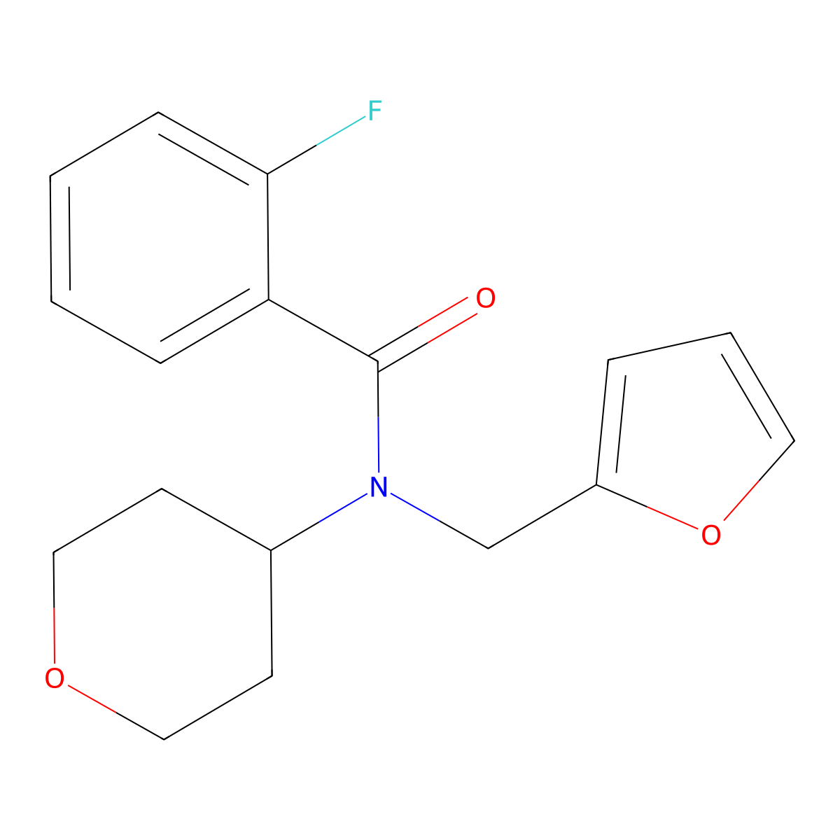 2-fluoro-N-(furan-2-ylmethyl)-N-(tetrahydro-2H-pyran-4-yl)benzamide molecular structure, CAS 1448063-14-6
