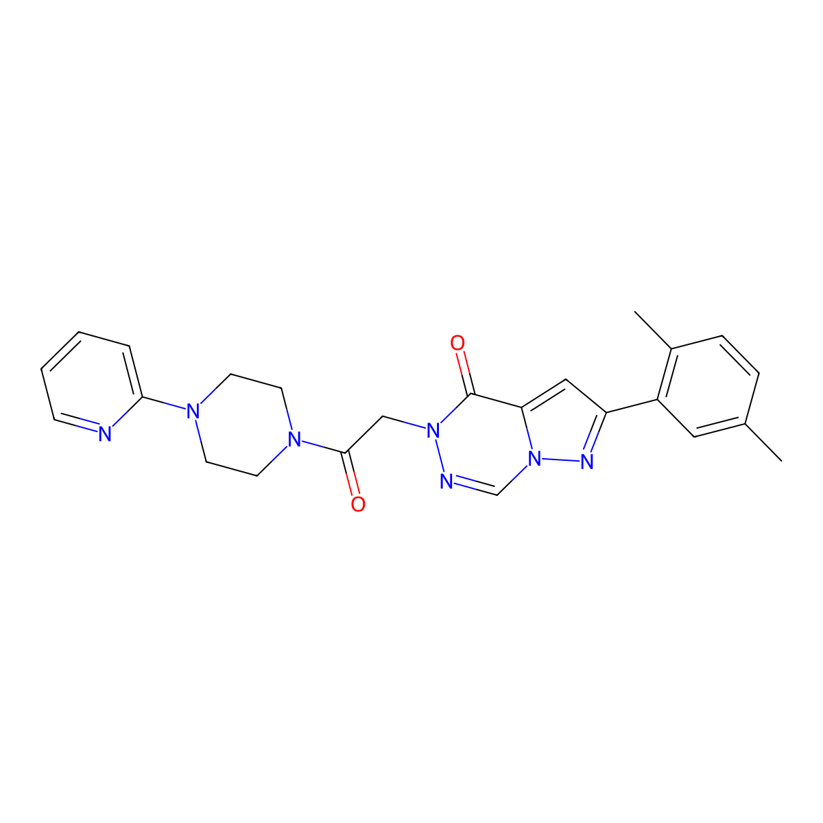 8-(2,5-Dimethylphenyl)-1-(2-oxo-2-(4-(pyridin-2-yl)piperazin-1-yl)ethyl)pyrazolo[1,5-d][1,2,4]triazinone molecular structure, CAS 1448063-18-0