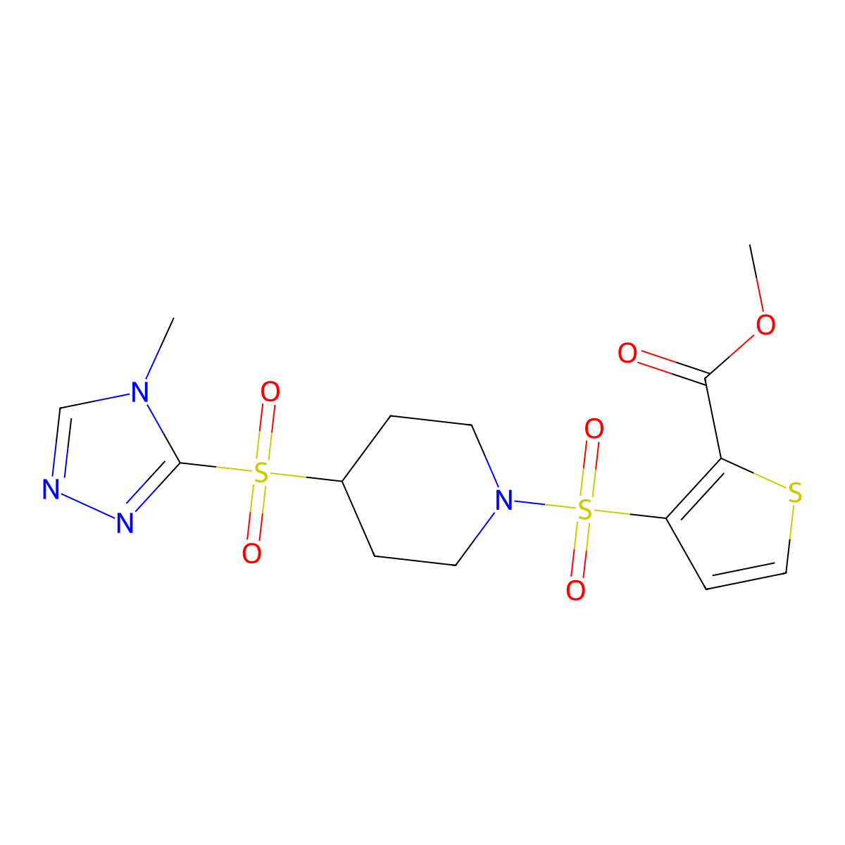 methyl 3-({4-[(4-methyl-4H-1,2,4-triazol-3-yl)sulfonyl]piperidin-1-yl}sulfonyl)thiophene-2-carboxylate molecular structure, CAS 1448063-21-5