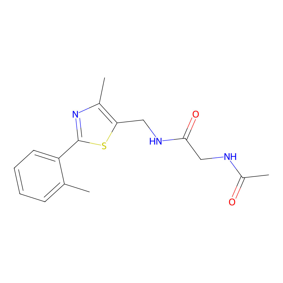 2-acetamido-N-((4-methyl-2-(o-tolyl)thiazol-5-yl)methyl)acetamide molecular structure, CAS 1448063-27-1