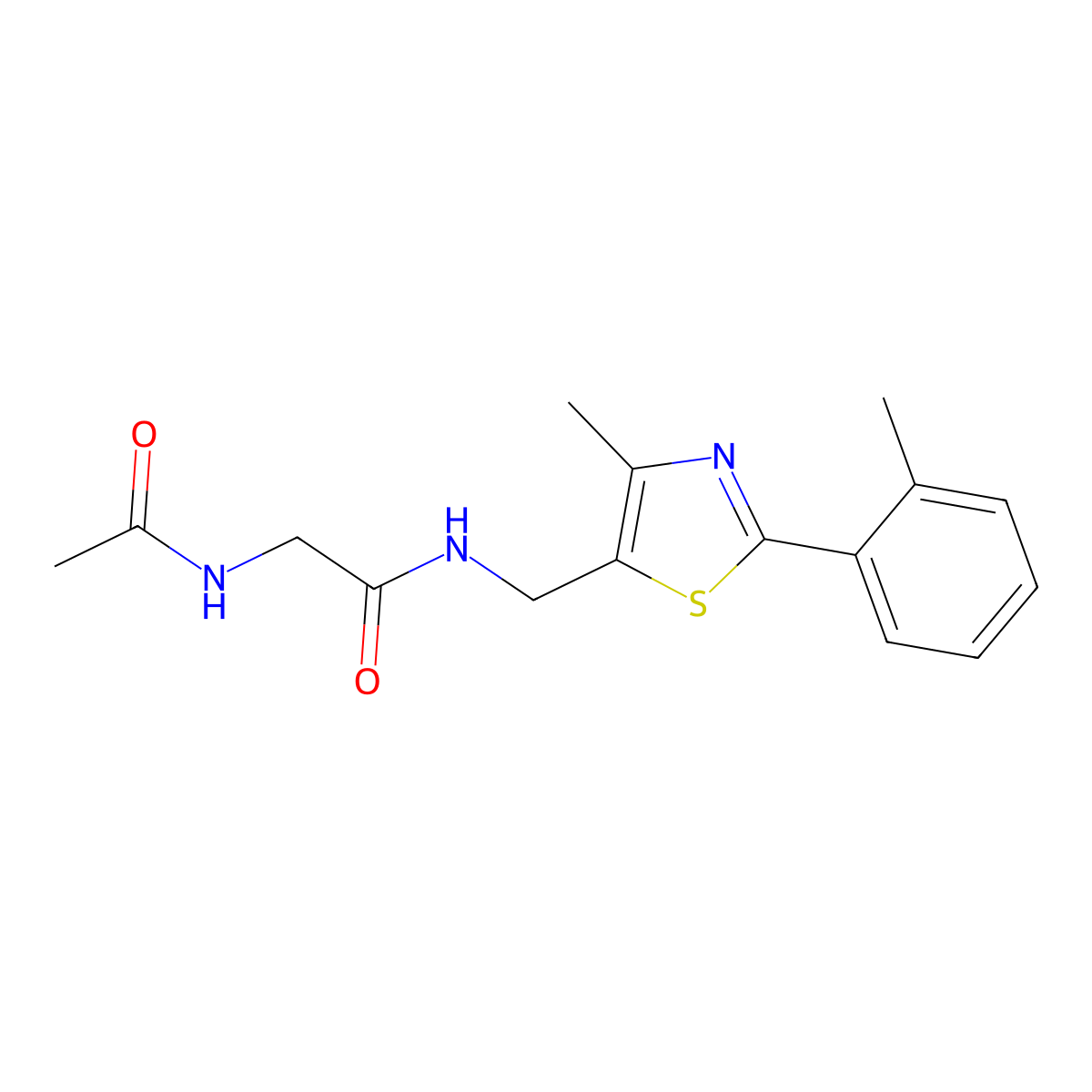 2-acetamido-N-((4-methyl-2-(o-tolyl)thiazol-5-yl)methyl)acetamide molecular structure, CAS 1448063-27-1