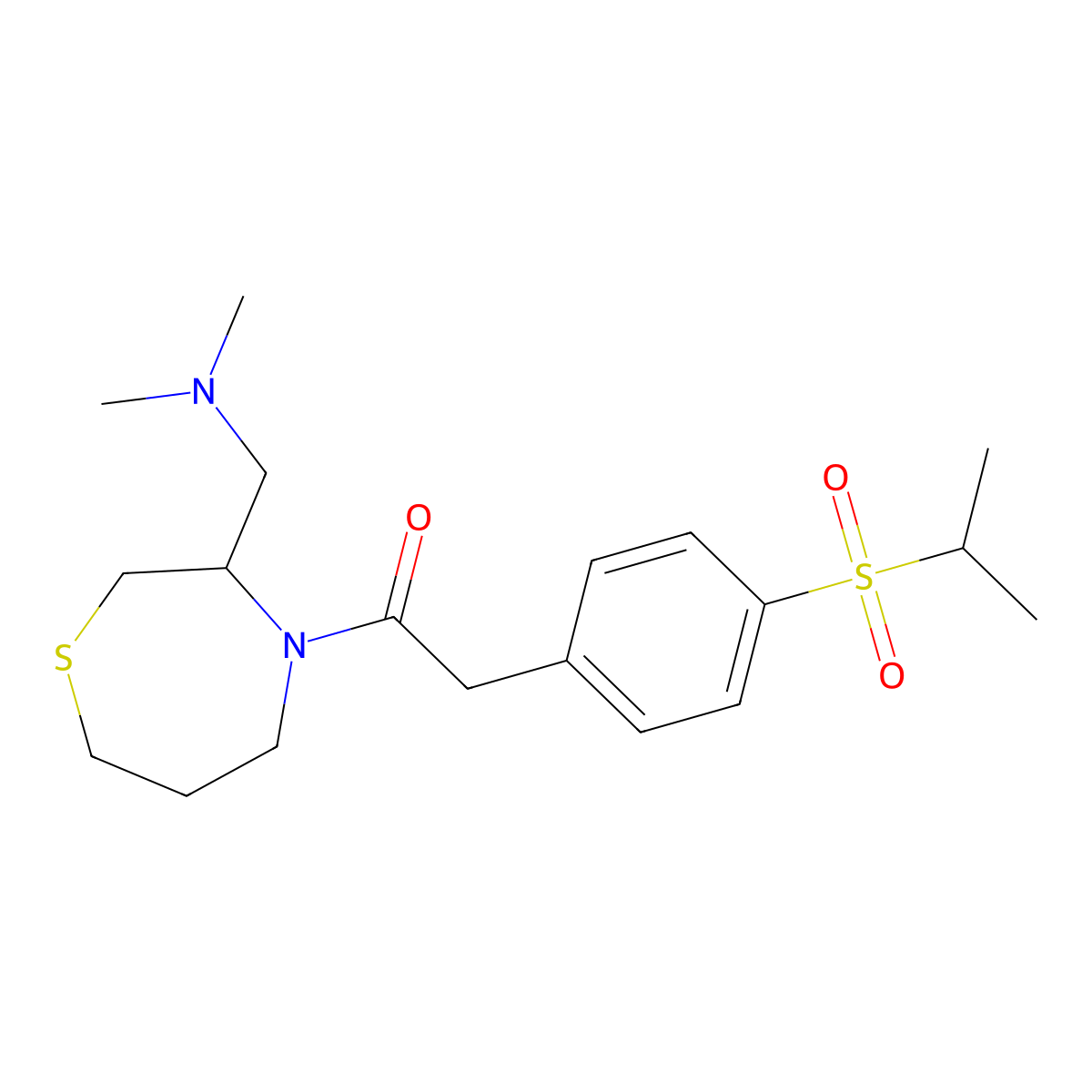 1-(3-((Dimethylamino)methyl)-1,4-thiazepan-4-yl)-2-(4-(isopropylsulfonyl)phenyl)ethanone molecular structure, CAS 1448063-29-3