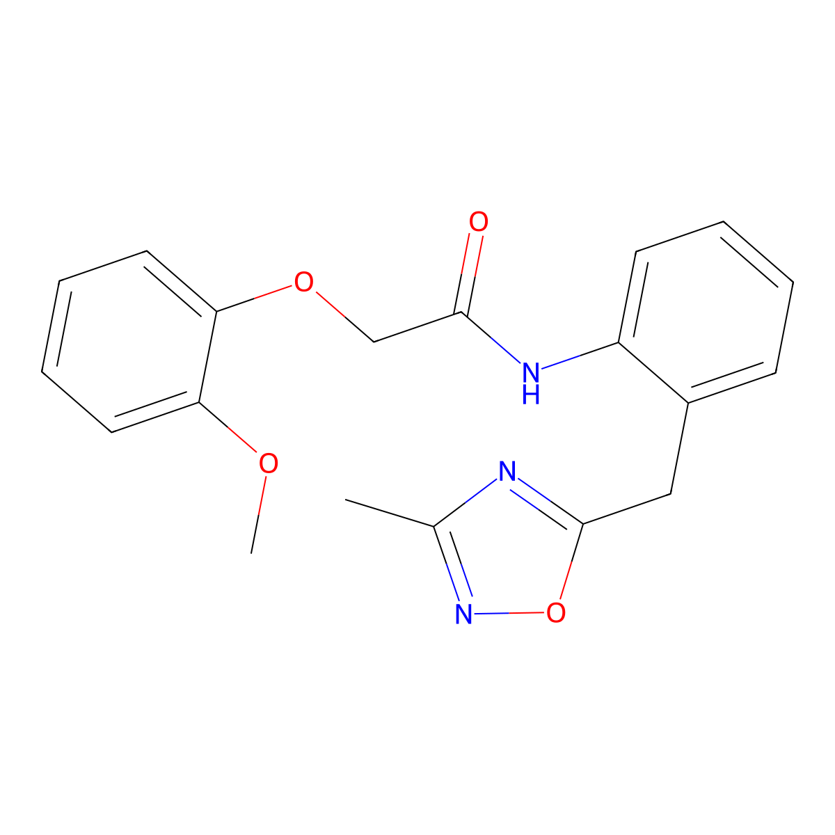 2-(2-Methoxyphenoxy)-N-{2-[(3-methyl-1,2,4-oxadiazol-5-YL)methyl]phenyl}acetamide molecular structure, CAS 1448063-32-8