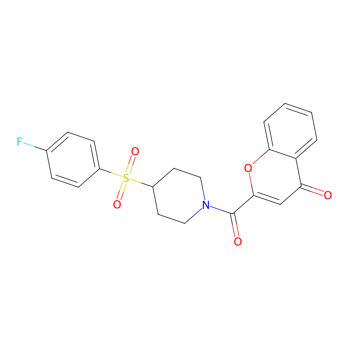 2-(4-((4-fluorophenyl)sulfonyl)piperidine-1-carbonyl)-4H-chromen-4-one molecular structure, CAS 1448063-33-9