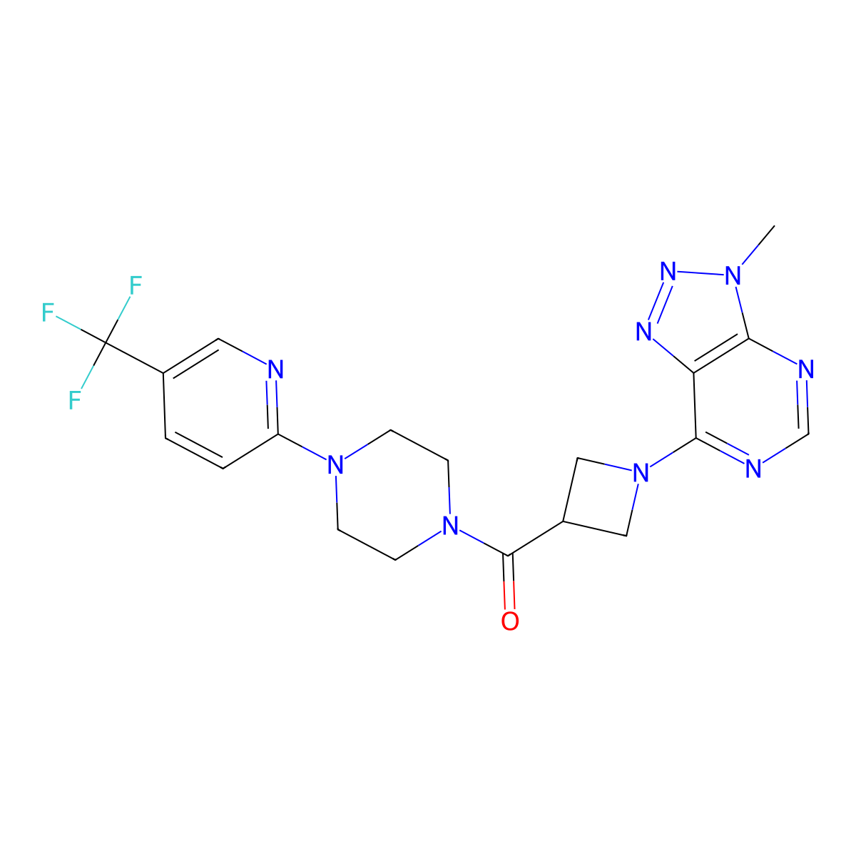 (1-(3-methyl-3H-[1,2,3]triazolo[4,5-d]pyrimidin-7-yl)azetidin-3-yl)(4-(5-(trifluoromethyl)pyridin-2-yl)piperazin-1-yl)methanone molecular structure, CAS 1448063-35-1