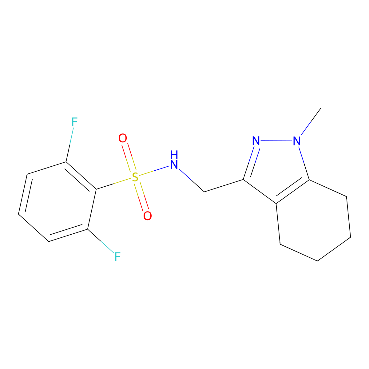 2,6-difluoro-N-((1-methyl-4,5,6,7-tetrahydro-1H-indazol-3-yl)methyl)benzenesulfonamide molecular structure, CAS 1448063-36-2
