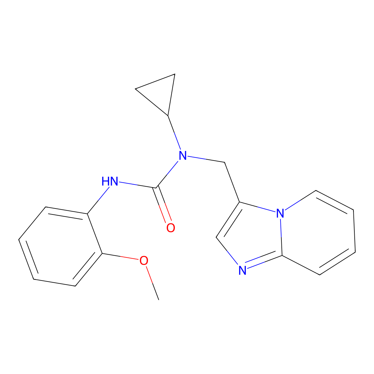 1-Cyclopropyl-1-(imidazo[1,2-a]pyridin-3-ylmethyl)-3-(2-methoxyphenyl)urea molecular structure, CAS 1448063-37-3
