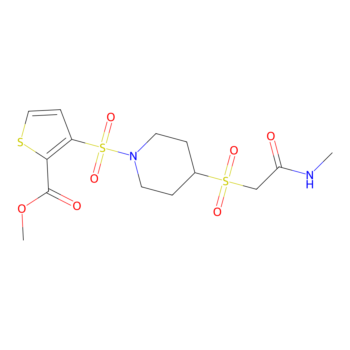 Methyl 3-((4-((2-(methylamino)-2-oxoethyl)sulfonyl)piperidin-1-yl)sulfonyl)thiophene-2-carboxylate molecular structure, CAS 1448063-38-4