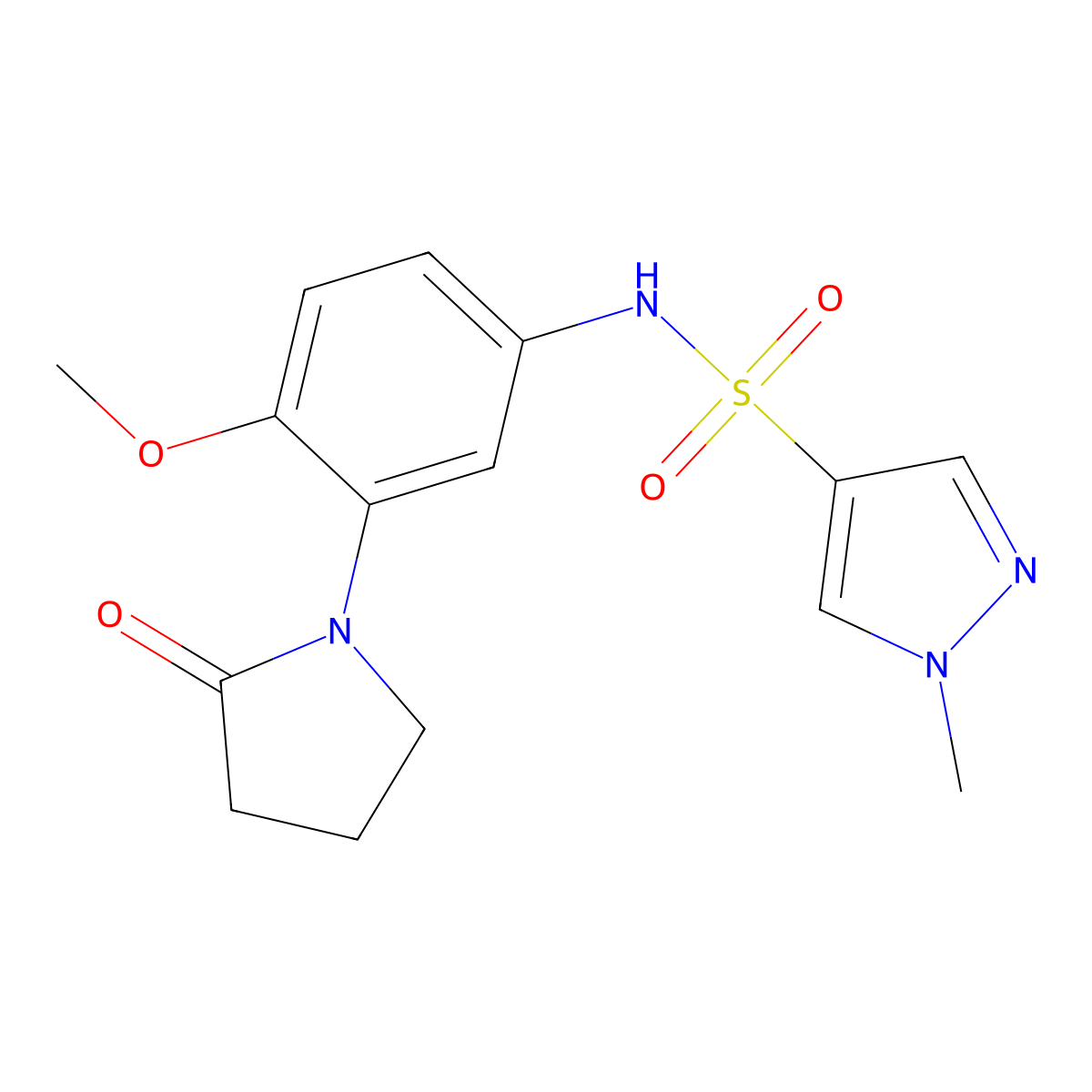 N-[4-methoxy-3-(2-oxopyrrolidin-1-yl)phenyl]-1-methyl-1H-pyrazole-4-sulfonamide molecular structure, CAS 1448063-40-8