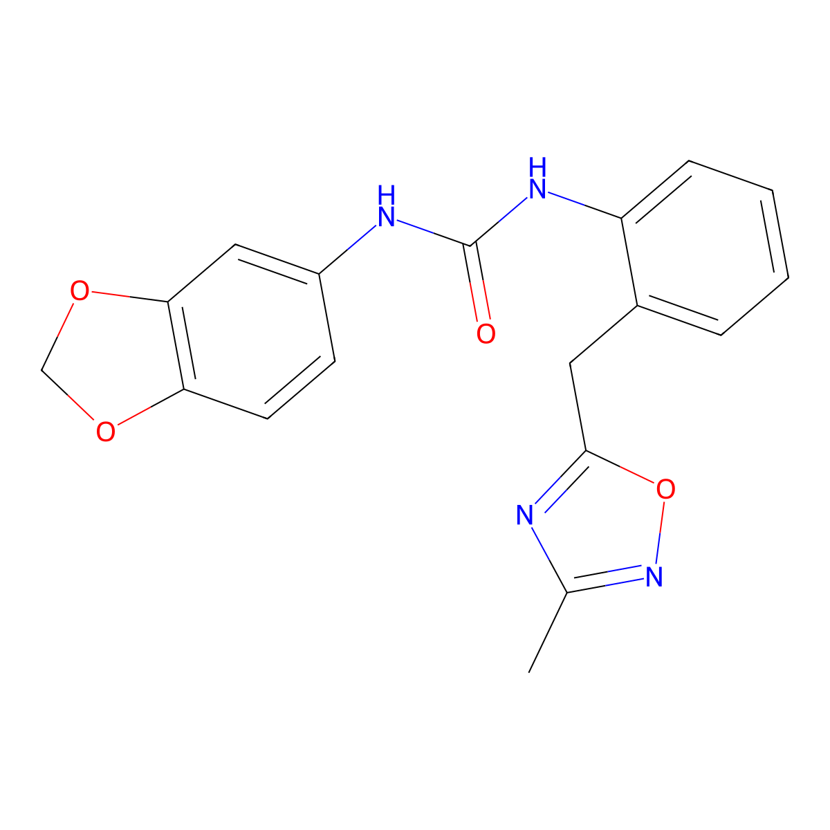 1-(Benzo[d][1,3]dioxol-5-yl)-3-(2-((3-methyl-1,2,4-oxadiazol-5-yl)methyl)phenyl)urea molecular structure, CAS 1448063-42-0