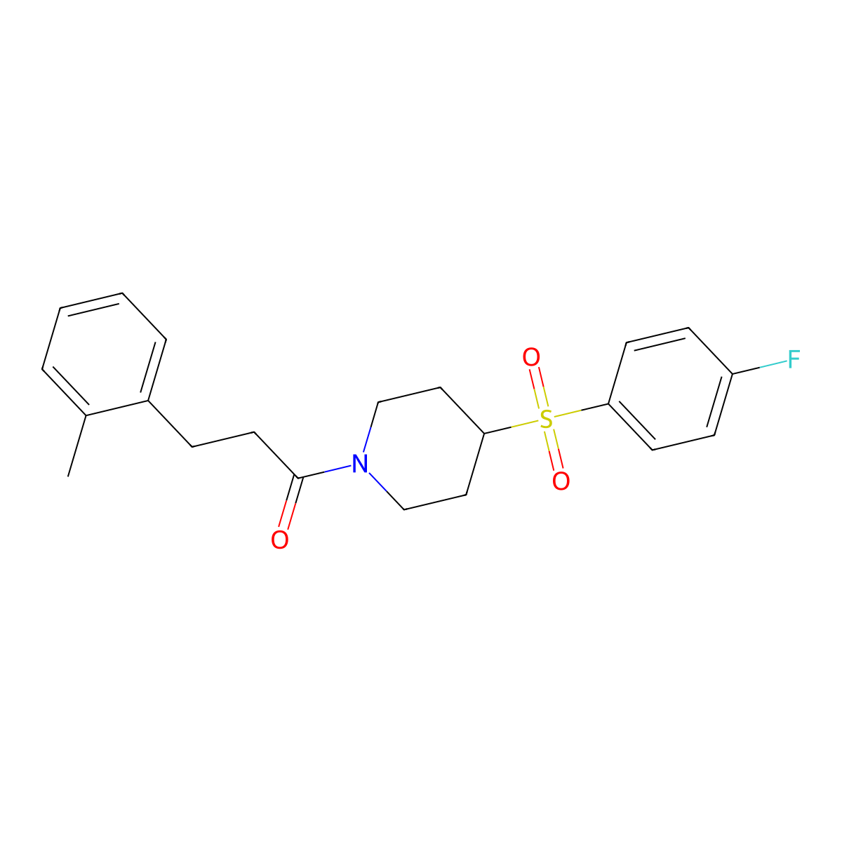 1-(4-((4-Fluorophenyl)sulfonyl)piperidin-1-yl)-3-(o-tolyl)propan-1-one molecular structure, CAS 1448063-43-1