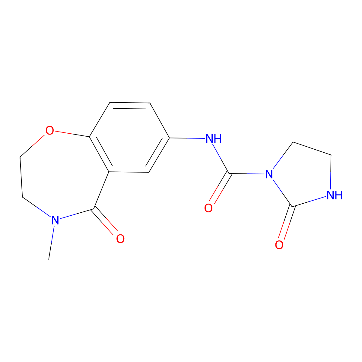 N-(4-methyl-5-oxo-2,3,4,5-tetrahydrobenzo[f][1,4]oxazepin-7-yl)-2-oxoimidazolidine-1-carboxamide molecular structure, CAS 1448063-48-6