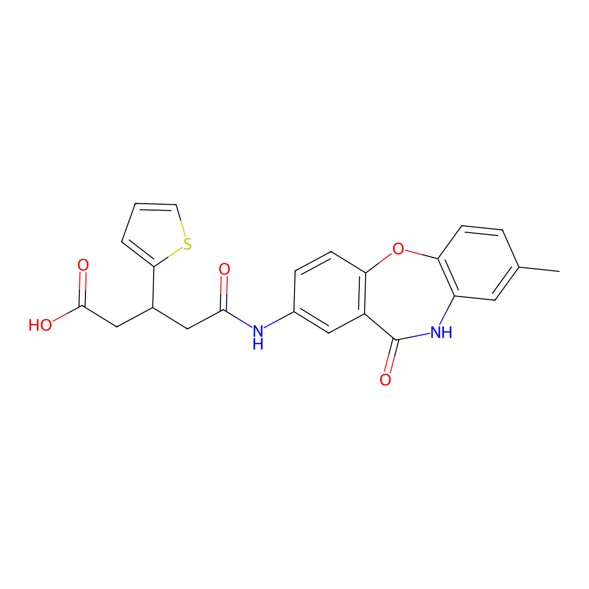 5-((8-Methyl-11-oxo-10,11-dihydrodibenzo[b,f][1,4]oxazepin-2-yl)amino)-5-oxo-3-(thiophen-2-yl)pentanoic acid molecular structure, CAS 1448063-51-1