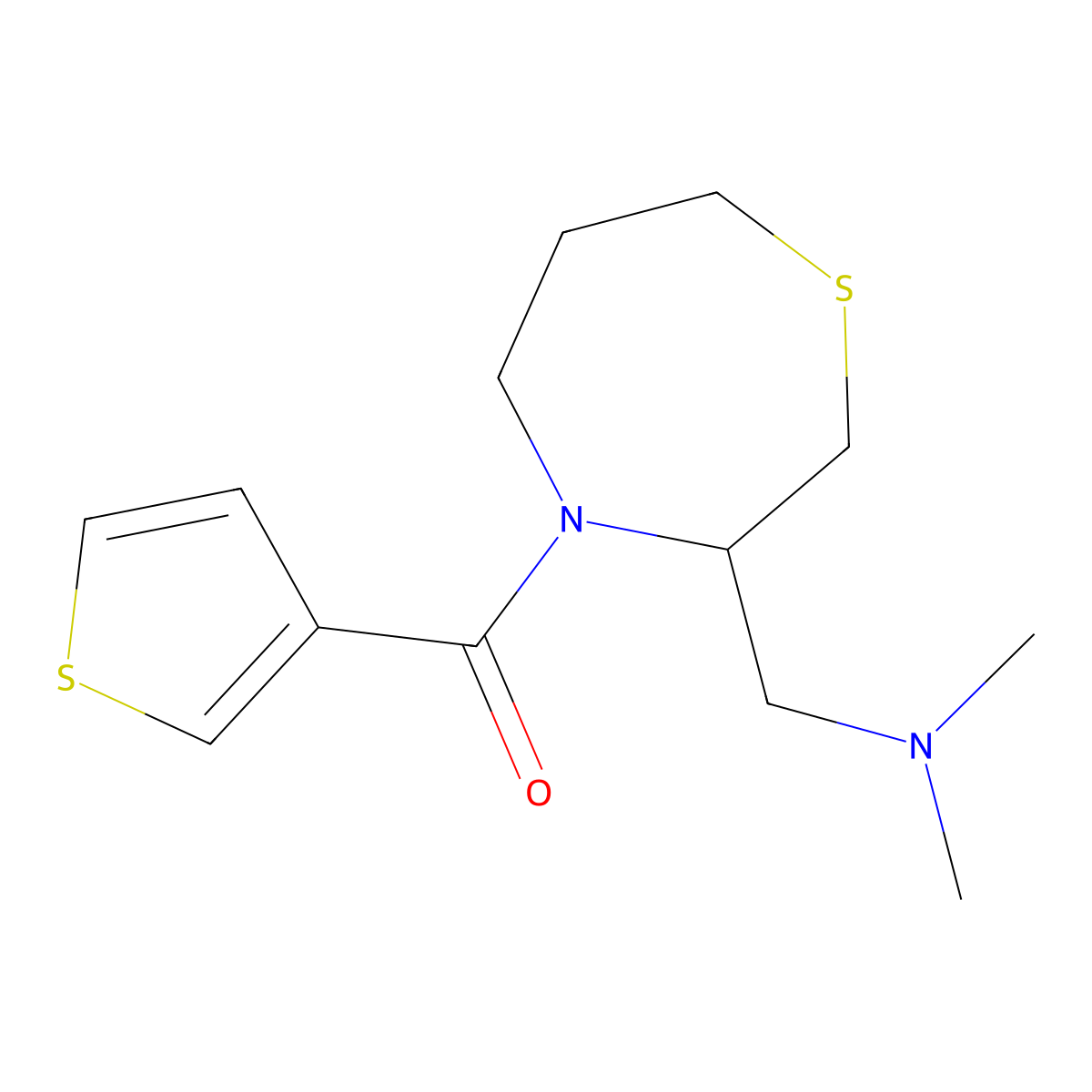 (3-((Dimethylamino)methyl)-1,4-thiazepan-4-yl)(thiophen-3-yl)methanone molecular structure, CAS 1448063-55-5