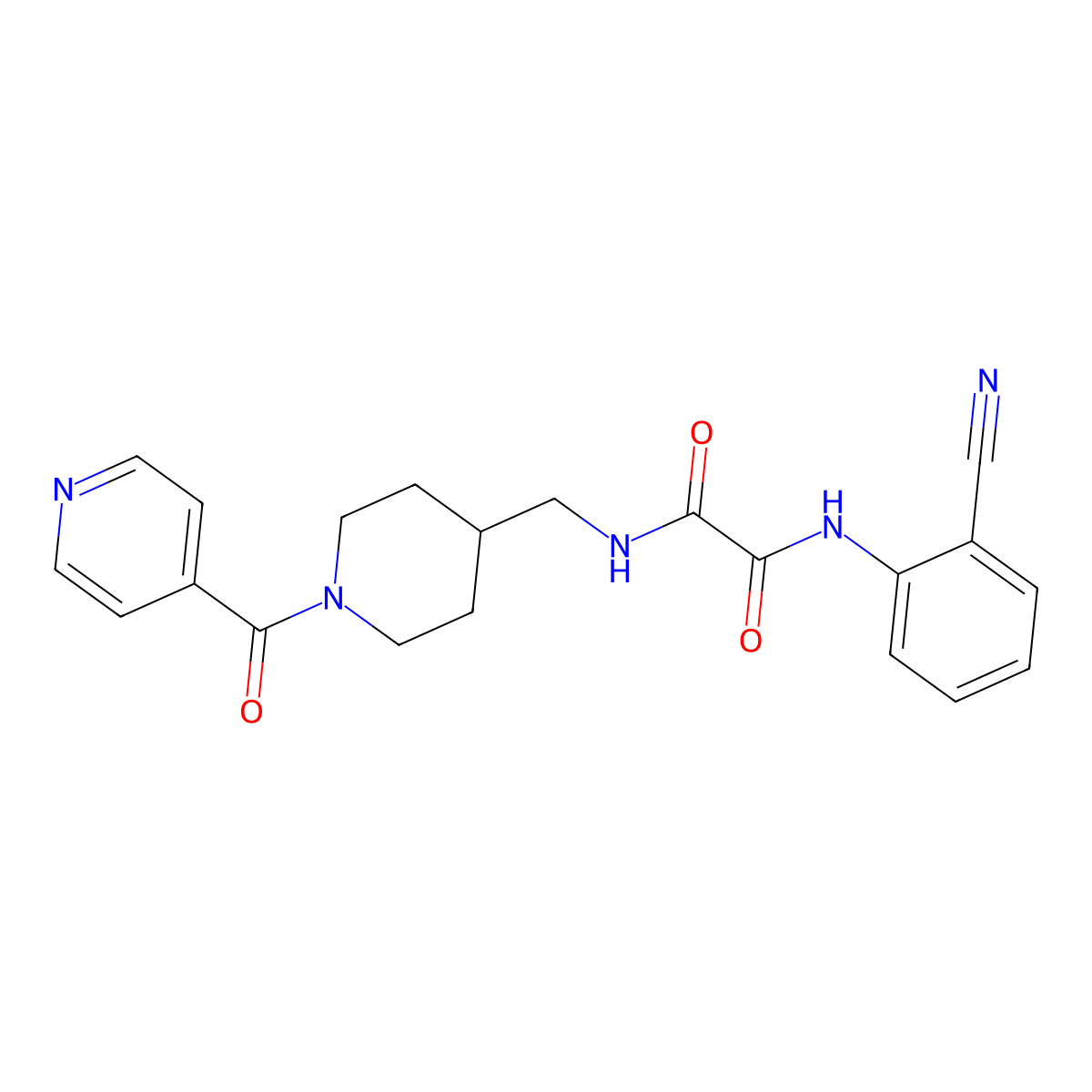 N1-(2-cyanophenyl)-N2-((1-isonicotinoylpiperidin-4-yl)methyl)oxalamide molecular structure, CAS 1448063-56-6