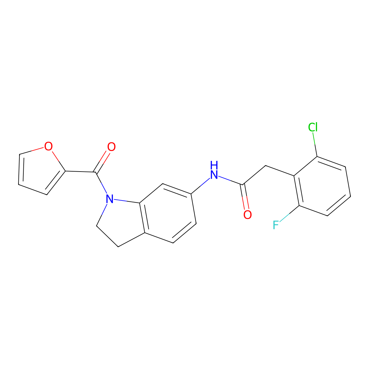 2-(2-chloro-6-fluorophenyl)-N-(1-(furan-2-carbonyl)indolin-6-yl)acetamide molecular structure, CAS 1448063-57-7