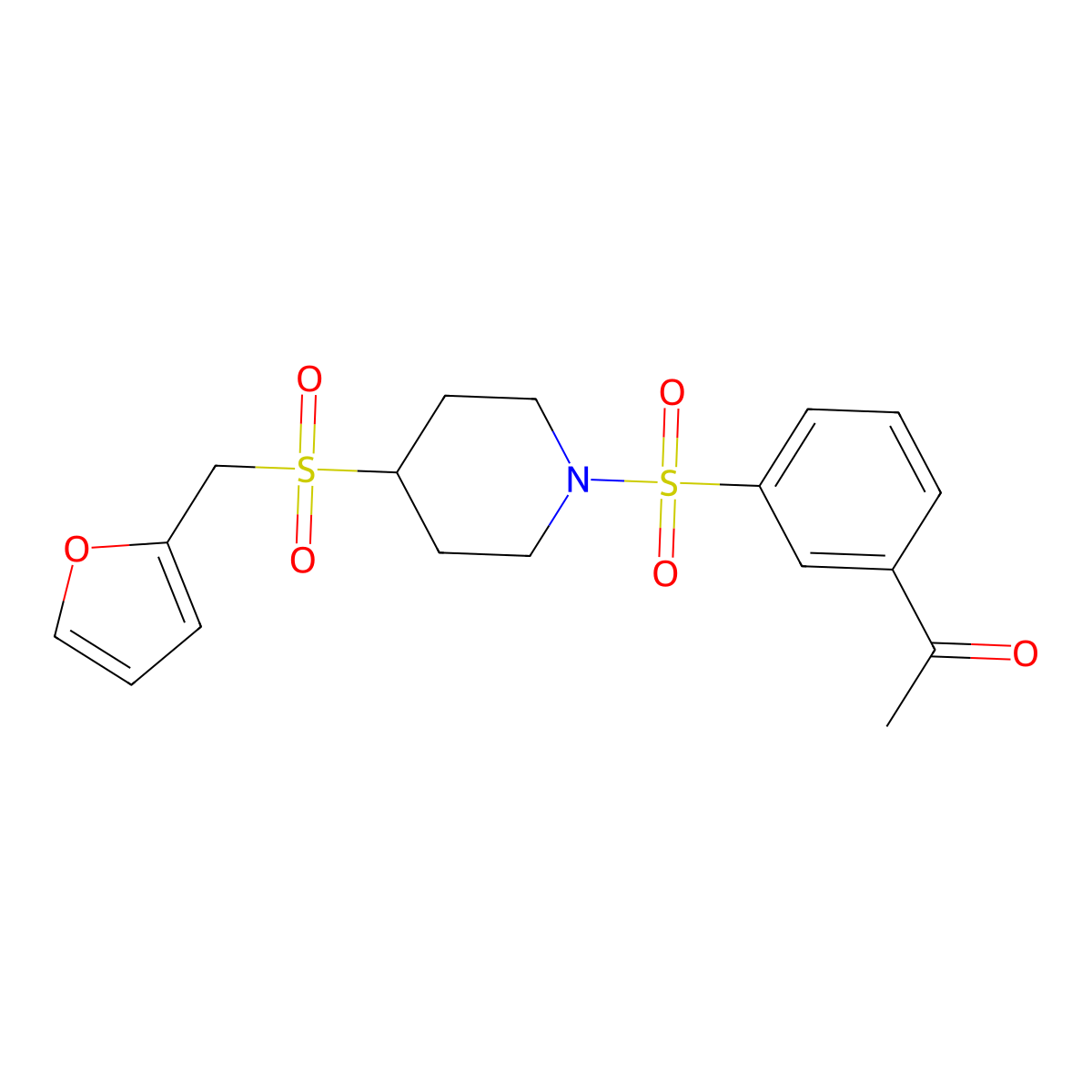 1-(3-((4-((Furan-2-ylmethyl)sulfonyl)piperidin-1-yl)sulfonyl)phenyl)ethanone molecular structure, CAS 1448063-60-2
