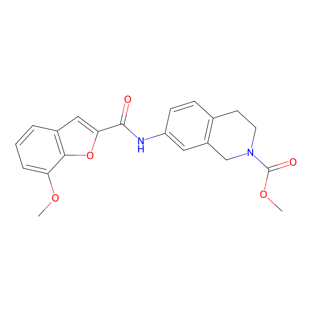 methyl 7-(7-methoxybenzofuran-2-carboxamido)-3,4-dihydroisoquinoline-2(1H)-carboxylate molecular structure, CAS 1448063-63-5
