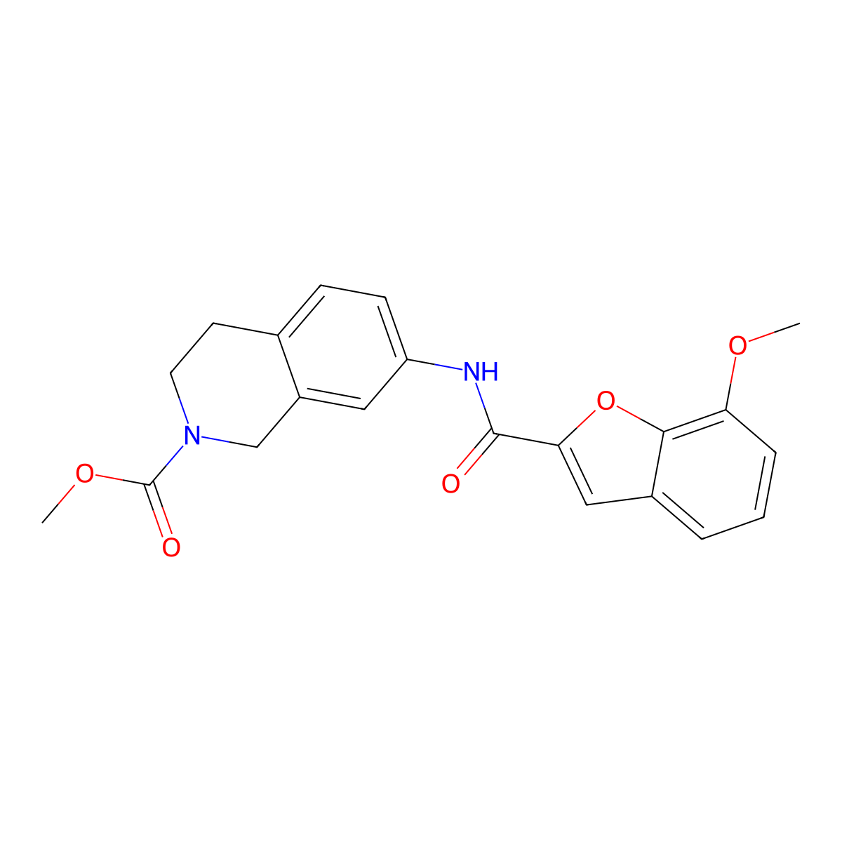 methyl 7-(7-methoxybenzofuran-2-carboxamido)-3,4-dihydroisoquinoline-2(1H)-carboxylate molecular structure, CAS 1448063-63-5