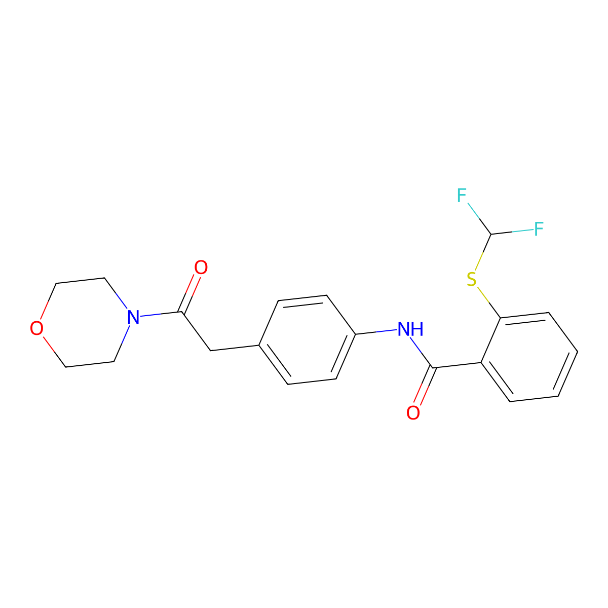 2-((difluoromethyl)thio)-N-(4-(2-morpholino-2-oxoethyl)phenyl)benzamide molecular structure, CAS 1448063-67-9