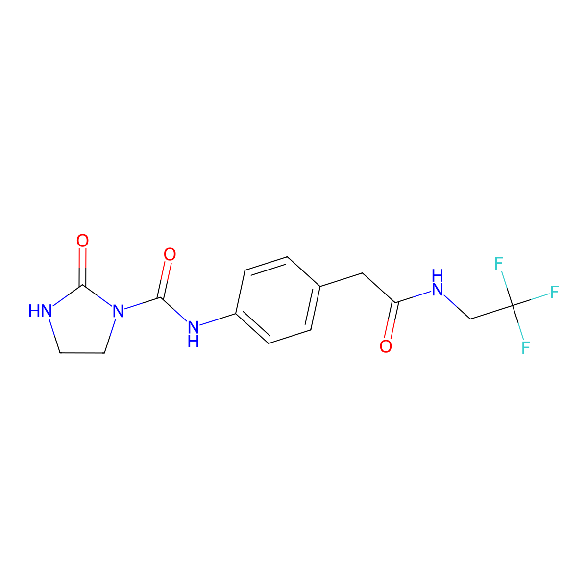 2-oxo-N-(4-(2-oxo-2-((2,2,2-trifluoroethyl)amino)ethyl)phenyl)imidazolidine-1-carboxamide molecular structure, CAS 1448063-73-7