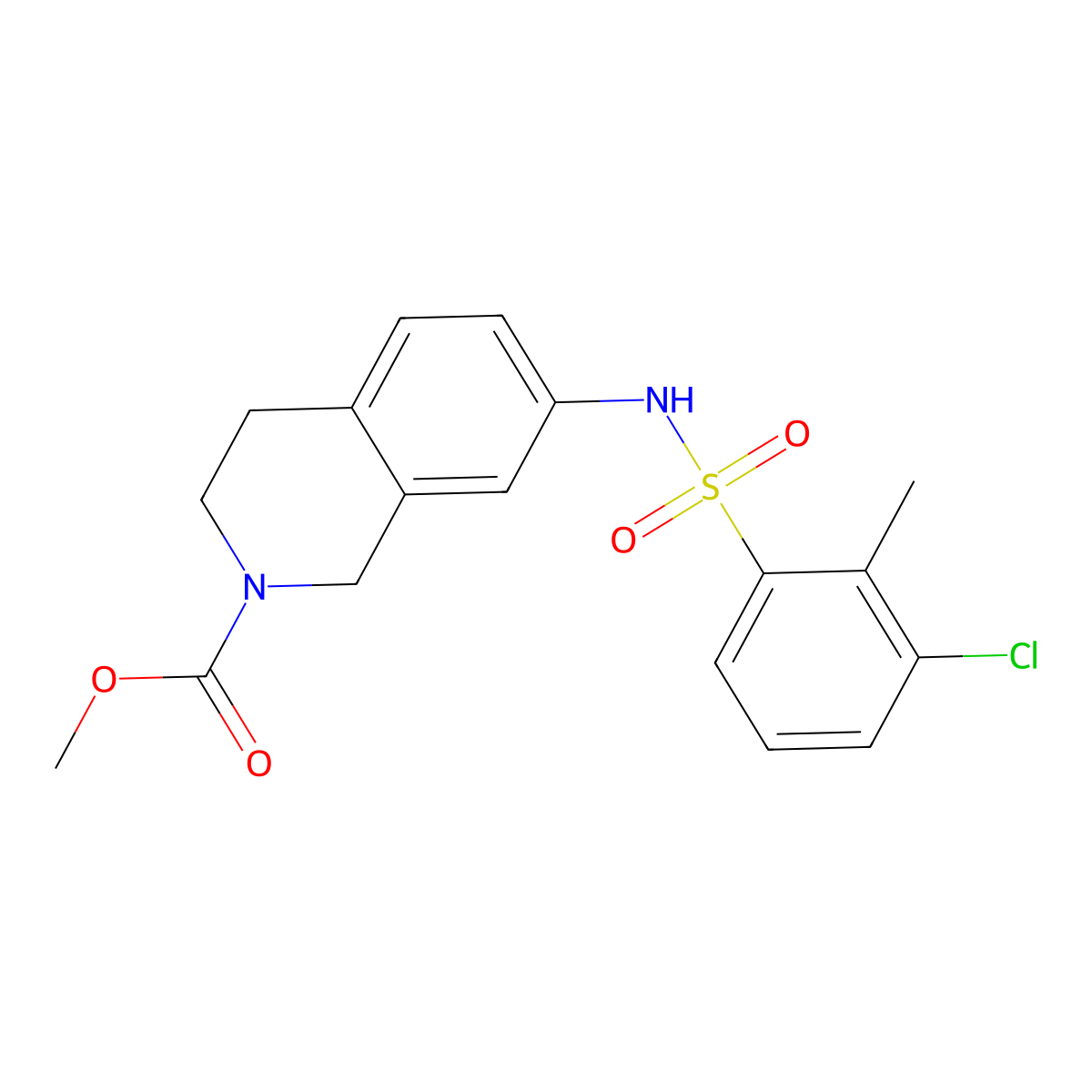 methyl 7-(3-chloro-2-methylphenylsulfonamido)-3,4-dihydroisoquinoline-2(1H)-carboxylate molecular structure, CAS 1448063-78-2