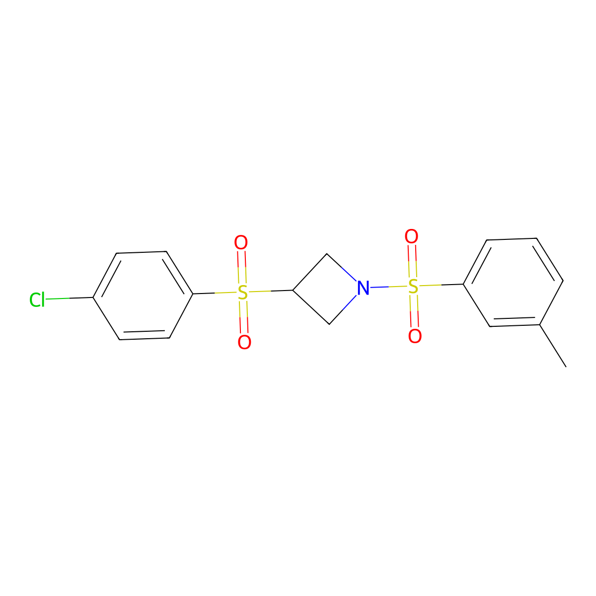 3-((4-Chlorophenyl)sulfonyl)-1-(m-tolylsulfonyl)azetidine molecular structure, CAS 1448063-80-6