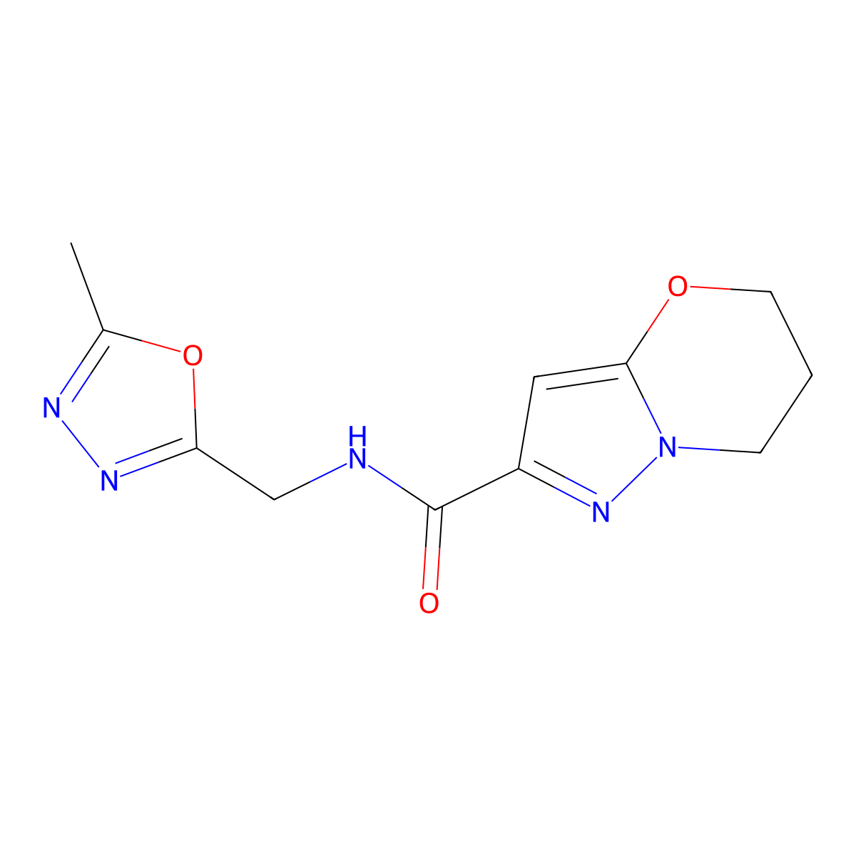 N-((5-methyl-1,3,4-oxadiazol-2-yl)methyl)-6,7-dihydro-5H-pyrazolo[5,1-b][1,3]oxazine-2-carboxamide molecular structure, CAS 1448063-81-7