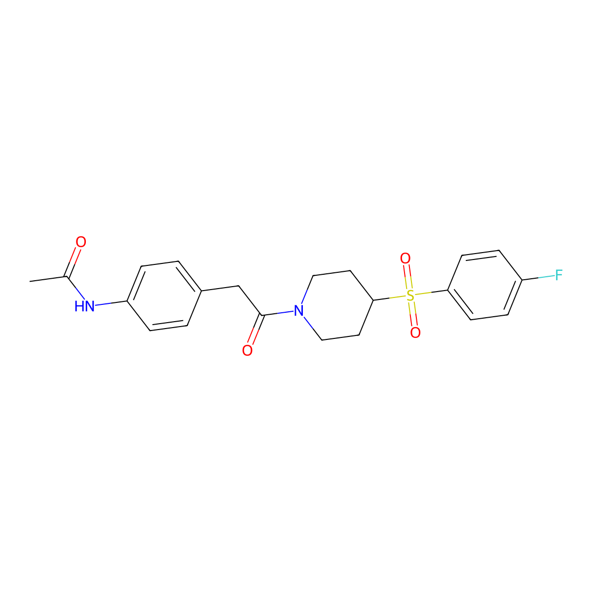 N-(4-(2-(4-((4-fluorophenyl)sulfonyl)piperidin-1-yl)-2-oxoethyl)phenyl)acetamide molecular structure, CAS 1448063-82-8