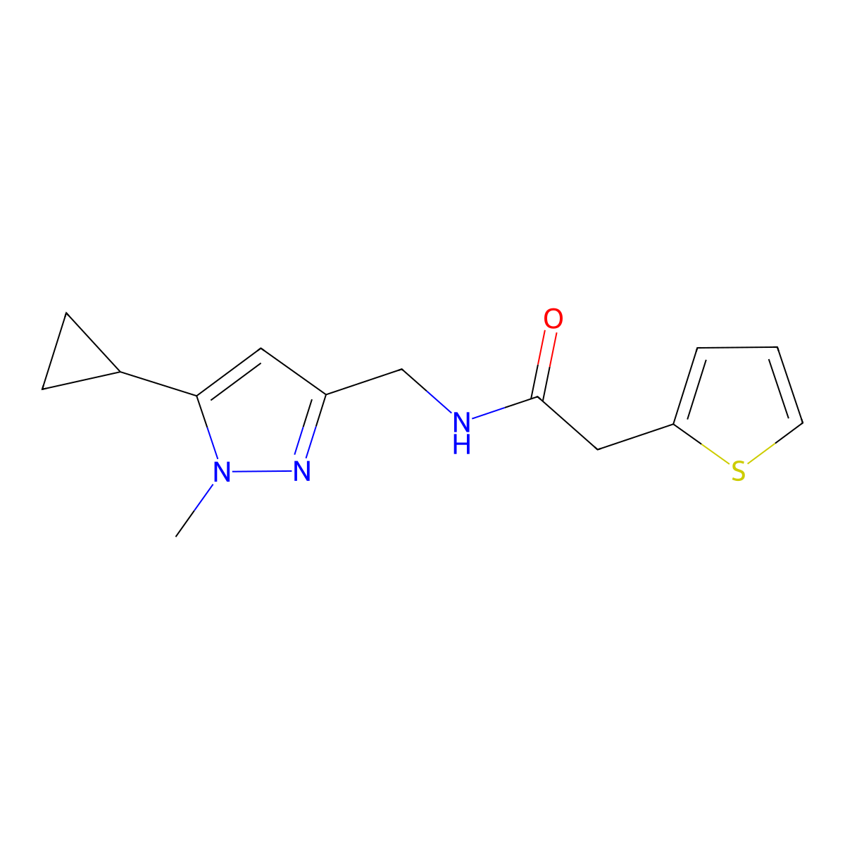 N-((5-cyclopropyl-1-methyl-1H-pyrazol-3-yl)methyl)-2-(thiophen-2-yl)acetamide molecular structure, CAS 1448063-84-0