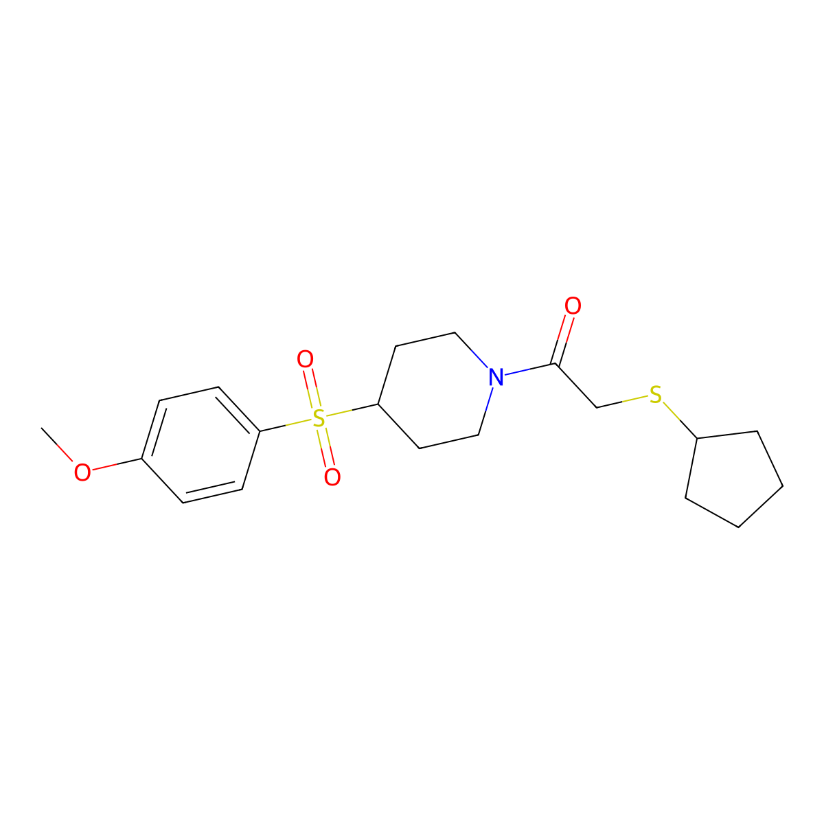 2-(Cyclopentylthio)-1-(4-((4-methoxyphenyl)sulfonyl)piperidin-1-yl)ethanone molecular structure, CAS 1448063-85-1