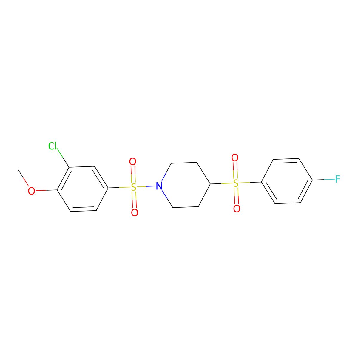 1-((3-Chloro-4-methoxyphenyl)sulfonyl)-4-((4-fluorophenyl)sulfonyl)piperidine molecular structure, CAS 1448063-90-8